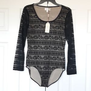 Max Studio Specialty MSSP lace bodysuit black nylon blend size Medium